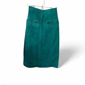 Rare Vtg Complice Gianni Versace 70s teal turquoise suede zipper fitted skirt 4